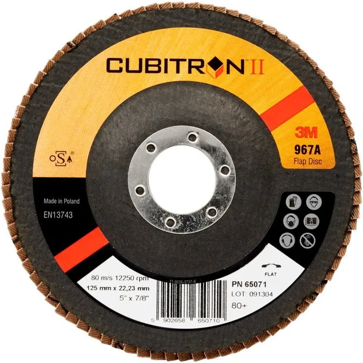 3M™ Cubitron™ II Fächerschleifscheibe 967A, 125 mm, 22,23 mm, 80+, konisch, 10 Stück / Karton
