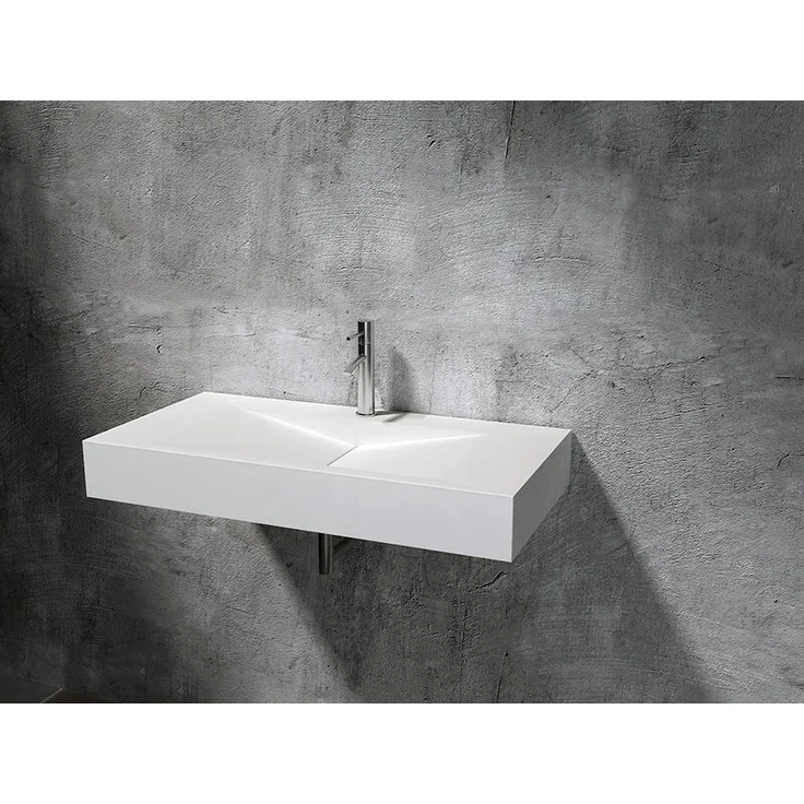 Wandwaschbecken PB2049 aus Mineralguss - 90 x 45 x 12 cm - Weiß matt