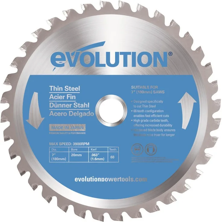 Evolution Power Tools ? Stahl 7bladets Evolution 180 mm dünn Stahl Hartmetallbestückt Klinge, 0 V, silber, 180 mm