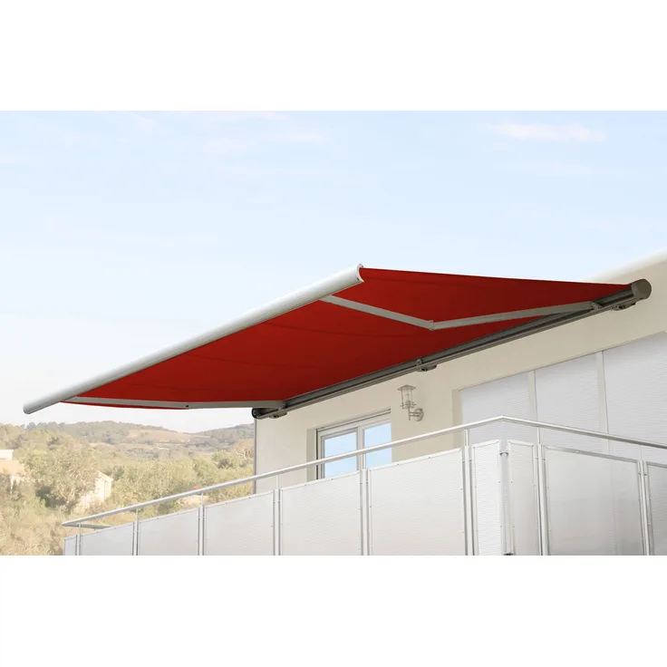 Mendler Elektrische Kassettenmarkise T122, Markise Vollkassette 4x3m Polyester bordeaux-rot