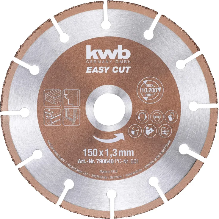 kwb 790640 Easy-Cut universal Hartmetall Trennscheibe 150 mm x 1,3 mm, Flex-Scheibe f. div. Materialien, Bohrung 22,23 mm, 150mm