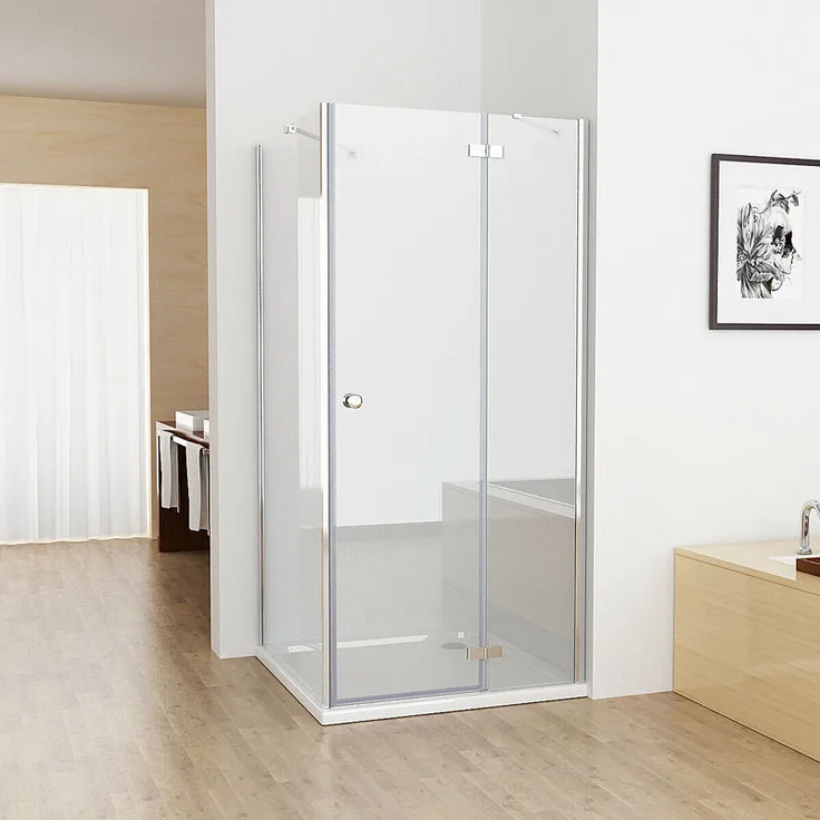 MIQU 75x90cm Duschkabine Eckig Dusche mit 90cm Seitenwand ESG Glas