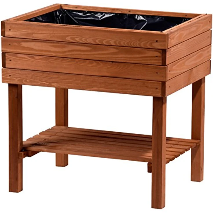 dobar breites Hochbeet aus Holz mit Ablageboden, Frühbeet Bausatz für Gemüse, Kräuter im Garten und Balkon, 80 x 60 x 80 cm, braun – Bild 1