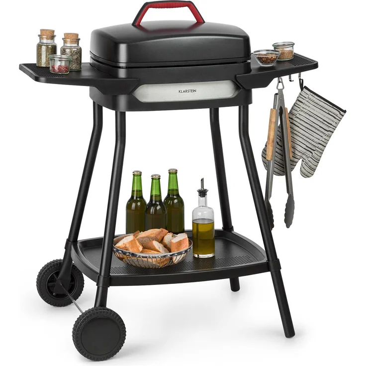 Gatsby Elektrogrill 2000W Antihaft-Grillfläche 2 Seitenablagen Untertisch schwarz Grillfäche 1.440 cm² – Bild 1