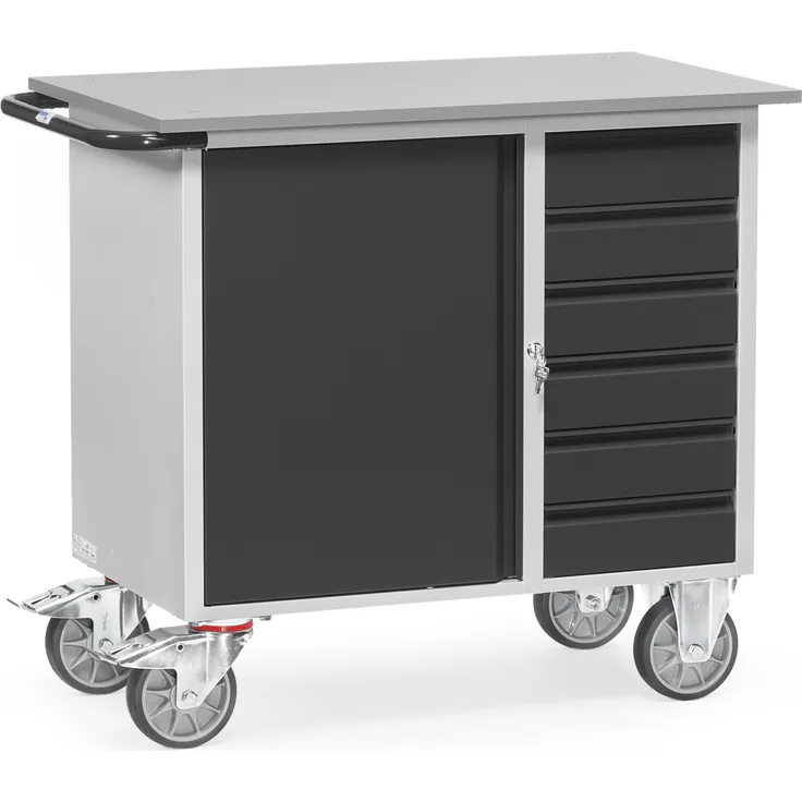 Fetra Werkstattwagen mit Schrank und 6 Schubladen ohne Abrollrand Grey Edition