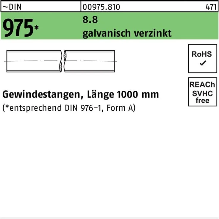 Reyher Gewindestange DIN 975 M 6 x 1000mm 8.8 galvanisch verzinkt