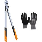 Fiskars Set Astscheren Getriebeastschere Amboss LX99-L + Gartenhandschuhe Fiskars