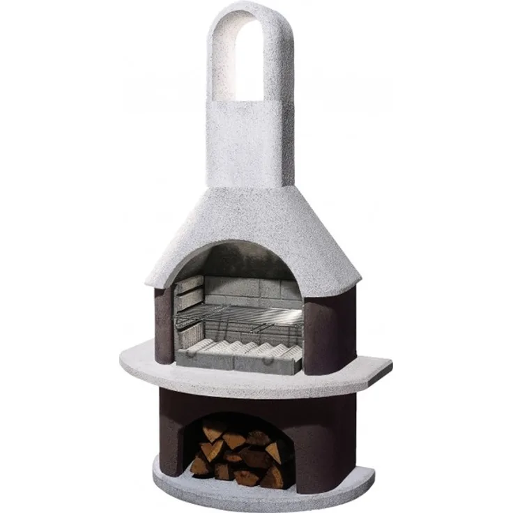 Buschbeck 90004.000 Milano Holzkohlegrillkamin, weiß-braun, 206 x 110 x 65 cm, Grillfläche 53 x 34 cm