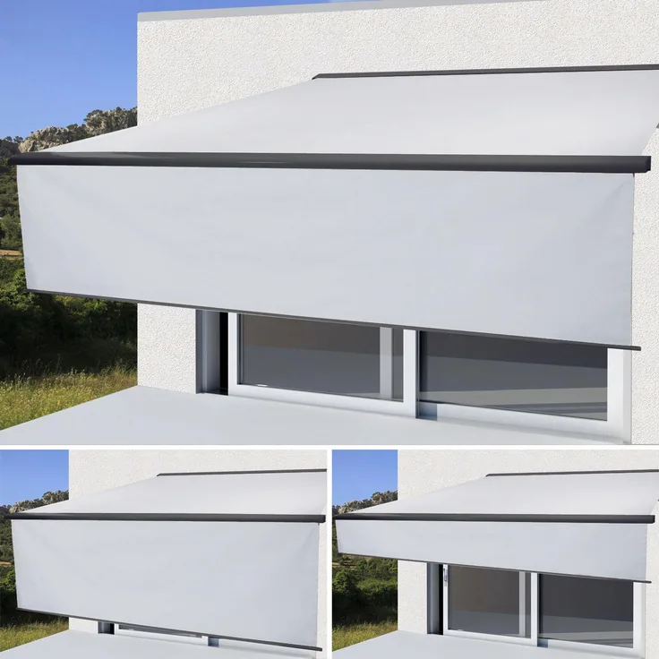 Mendler Elektrische Vollkassetten-Markise T124, 4,5x3m ausfahrbarer Volant Acryl Creme, anthrazit