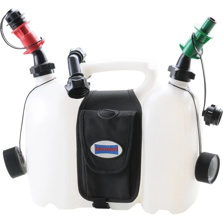 hünersdorff PROFI Doppelkanister - Kombikanister für Kraftstoff und Öl mit Satteltasche und zwei Einfüllsystemen, 6 + 3 Liter, UN-Zulassung, Made in Germany