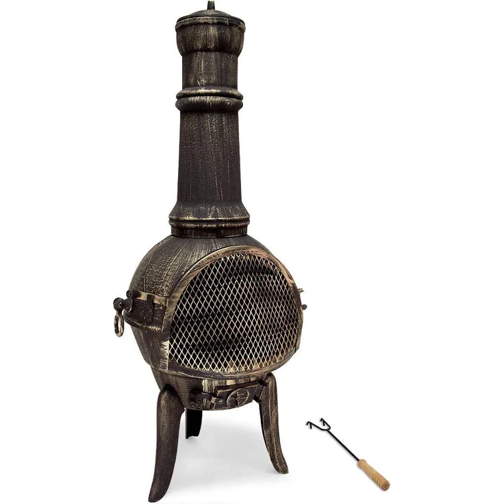 Deuba Terrassenofen aus Gusseisen Schürhaken 28kg Funkenfluggitter Gartenofen Gartenkamin Feuerstelle – Bild 1