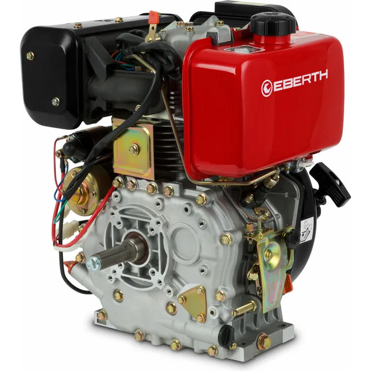 Eberth - 10 PS Dieselmotor (E-Start, 25,4 mm Wellendurchmesser, Ölmangelsicherung, 1 Zylinder, 4-Takt, luftgekühlt, Seilzugstart, Lichtmaschine,