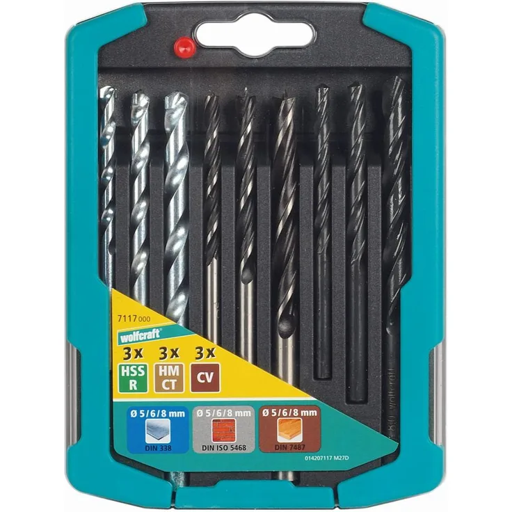 Wolfcraft 1 Kombi-sortiert Stein-Holz-Metall, 9 Bohrer, 7117000