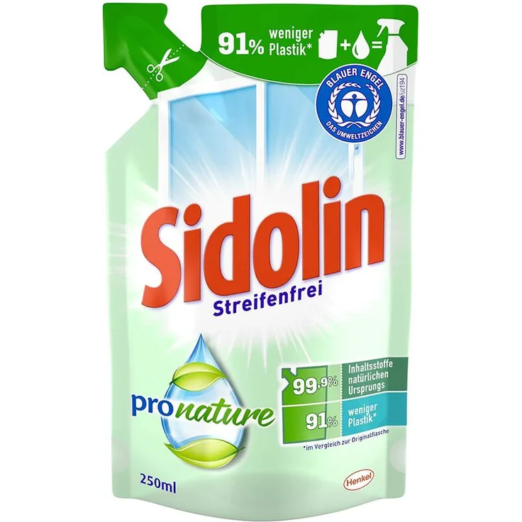 Sidolin Pro Nature pH-neutraler Glasreiniger Reinigung 250 ml Nachfüllpack