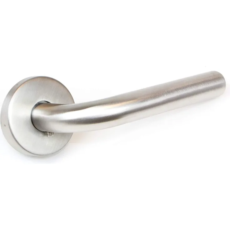 Emuca - Türgriffe für Innenttüren, Türgriff-Set mit Rosetten für Zimmertüren D.53 mm, L-Modell, Edelstahl, satiniertes Nickel.