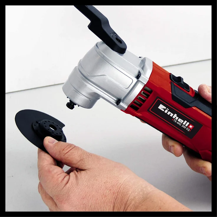 Einhell Multifunktionswerkzeug TE-MG 300 EQ Kit 300 W, max. 11000-20000 min-1, 12-fache Werkzeugaufnahme, inkl. Schleifplatte, 6x Schleifpapier, Schaber, versch. Tauch- und Segmentsägeblätter, Raspel – Bild 5