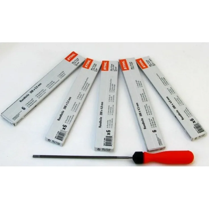 STIHL 5605 771 4006 Rundfeile 6 Stück für Sägeketten 4,0 mm mit 1 Kunststoff Feilenhalter