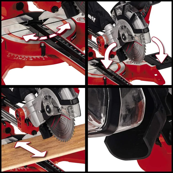 Einhell Zug-Kapp-Gehrungssäge TC-SM 2131-1 Dual (1.500 W, D210 x Ø30 mm Sägeblatt, 31 cm-21 cm Schnittbreite, Zugfunktion, Spannvorrichtung, inkl. Hartmetall-Sägeblatt) – Bild 3
