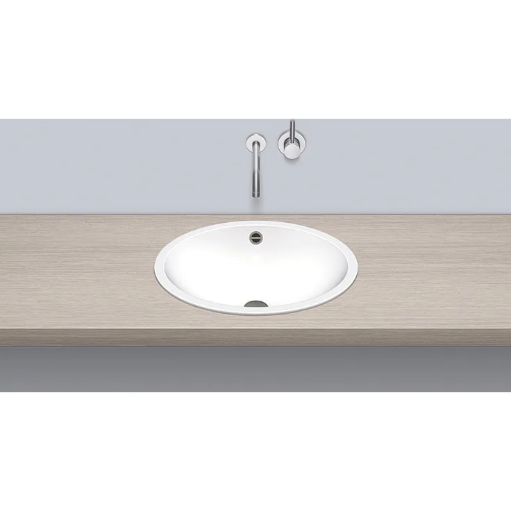 Alape EB.O525 Einbaubecken, oval, 525 x 425 mm, innen und außen glasiert, Weiß, ohne Hahnloch, mit Überlauf / Waschtisch / Waschbecken