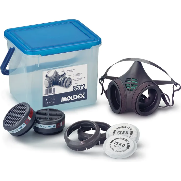 MOLDEX 868572 Mehrwegmaske - Komplett-Set: 1 Maske Größe M, 2 Gasfilter A 2, Partikelfilter P 2, Partikel Filteradapter, Nr. 8572