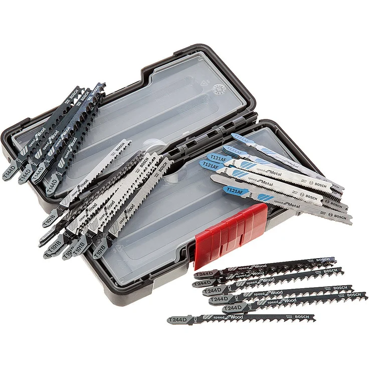 Bosch Professional 2607010904 Sägeblätter and Metall , 40 ? teiliges Stichsägeblatt Set , Setinhalt: T 244 144 D 101 B Clean Wood-T 121 AF Speed for Metal, grau – Bild 1