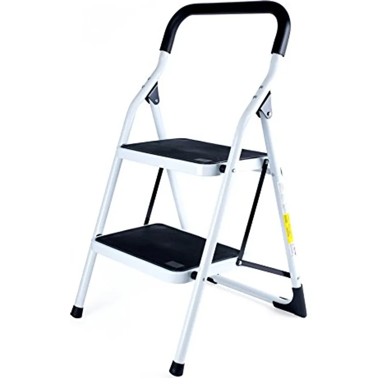 Pavo 8041763 PREMIUM Trittleiter, Klapptritt aus Stahl - 2 Stufen mit Anti-Rutschmatten