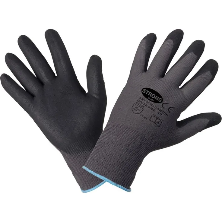 12 Paar Micro-Nitrilschaum beschichtete Handschuhe Stronghand Canton schwarz-gesandet