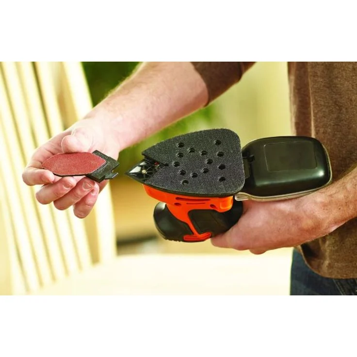 Black+Decker Dreieckschleifer Mouse KA2000 ? Kraftvolle Schleifmaschine mit Staubfangbehälter inkl. Mikrofilter ? Für das Abschleifen selbst an schwer zugänglichen Stellen ? 1 x Schleifer 120 W – Bild 4