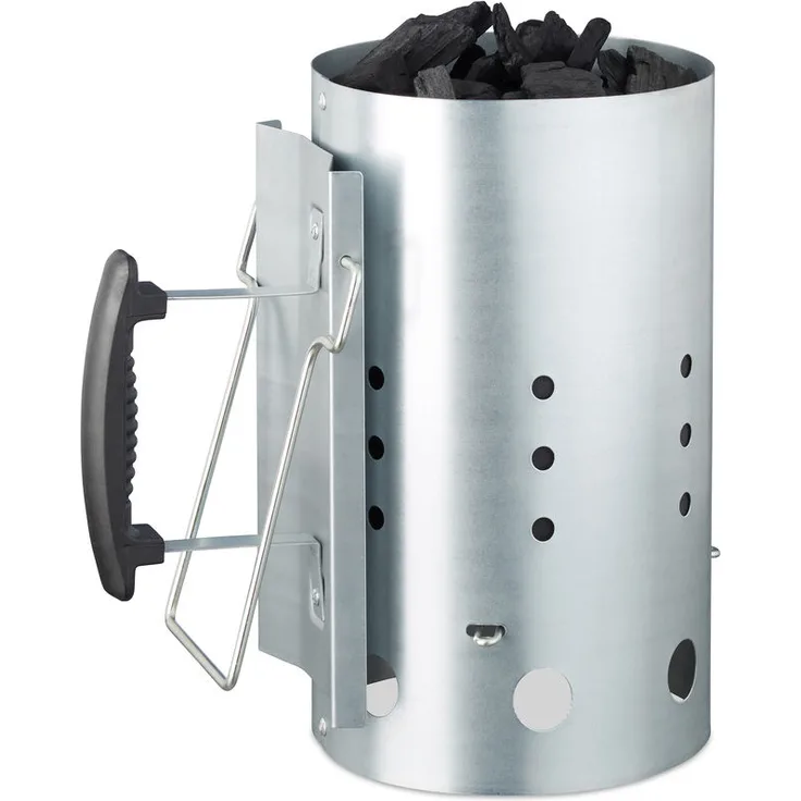 Relaxdays XL Anzündkamin, aus Stahl, Grillkohleanzünder für BBQ, Kamin, Grills, HxD: 30 x 19 cm, Grillstarter, silber