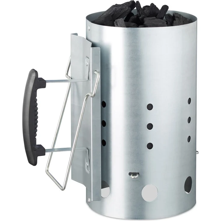 Relaxdays XL Anzündkamin, aus Stahl, Grillkohleanzünder für BBQ, Kamin, Grills, HxD: 30 x 19 cm, Grillstarter, silber – Bild 1