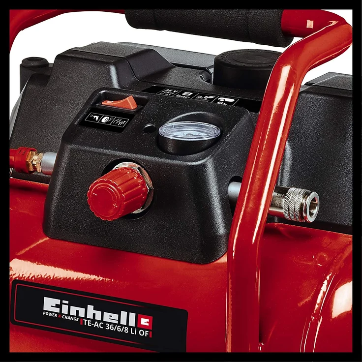Einhell Akku-Kompressor TE-AC 36-6-8 Li OF ölfrei Set Power X-Change PXC 2x18V, Li-Ion, max. 8 bar, 6 Liter-Tank, ölfreier Motor, inkl. Zubehör, ohne Akku und Ladegerät – Bild 4