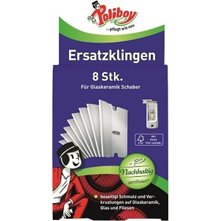 Poliboy Ersatzklingen für Glaskeramikschaber, 8 Stück