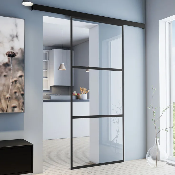 Schiebetür Glas Tür Glasschiebetür gerahmt schwarz klarglas 1025x2200 Nischentür - ohne SoftClose