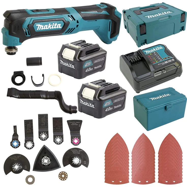 Makita TM30DSMJX5 Akku-Multifunktionswerkzeug 10,8 V - 4,0Ah, 2 Akkus, Ladegerät, MAKPAC inklusiv 41 teilig Zubehör-Set, 170 W, 10.8 V, türkisschwarz, mit 2X 4,0 Ah inkl. Sortiment Einsatzwerkzeuge – Bild 2