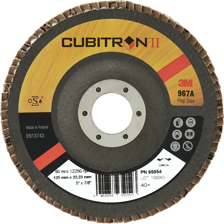 3M Cubitron II Fächerschleifscheibe 967A flach - 125 mm Fächerscheibe 60+ mit Präzisions-Keramikkorn für kritischere Oberflächen - 10 Stück