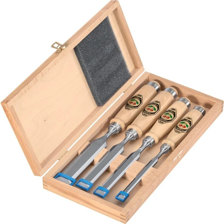 Kirschen 1141000 Stechbeitel - Stemmeisen Satz 1001, 4-teilig , kurze, leichte Beitel, Spezial-Werkzeugstahl, Handgeschmiedet, abgeflachtem Weißbuchenheft , ±HRc61, Winkel: 25°, Je 1x 10, 16, 20, 26mm – Bild 1