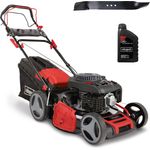 Scheppach Benzin Rasenmäher MS200-51VS | 51cm Schnittbreite | Variable Motorgeschwindigkeit | 65L Fangbox | 7-fache Höhenverstellung | Seitenauswurf & Reinigungsfunktion | inkl. Motoröl & Ersatzmesser