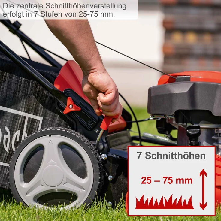 Scheppach Benzin Rasenmäher MS225-53 mit Radantrieb | 53cm Schnittbreite | 65L Fangbox | Höhenverstellung 7 Stufen | Seitenauswurf & Reinigungsfunktion | Mulchmäher | inkl. Motoröl – Bild 9