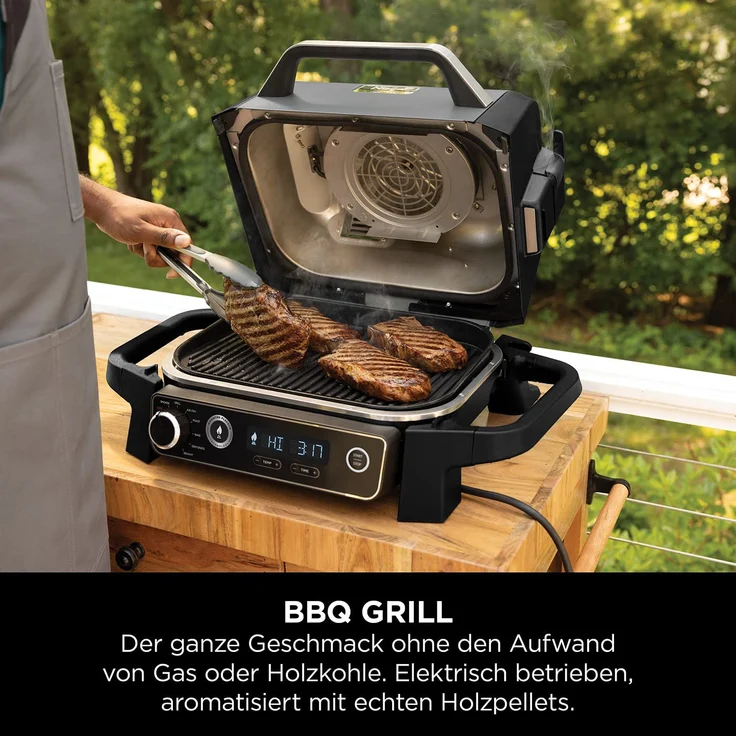 Ninja Woodfire Elektrogrill Outdoor Grill & Smoker OG701DE, Outdoor Heißluftfritteuse, 7 Kochfunktionen, Grau – Bild 2