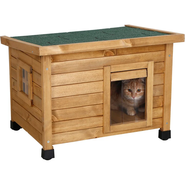 Kerbl Katzenhaus Rustica Katzenhütte aus Holz Schwingtüre mit Lamellen – Bild 1