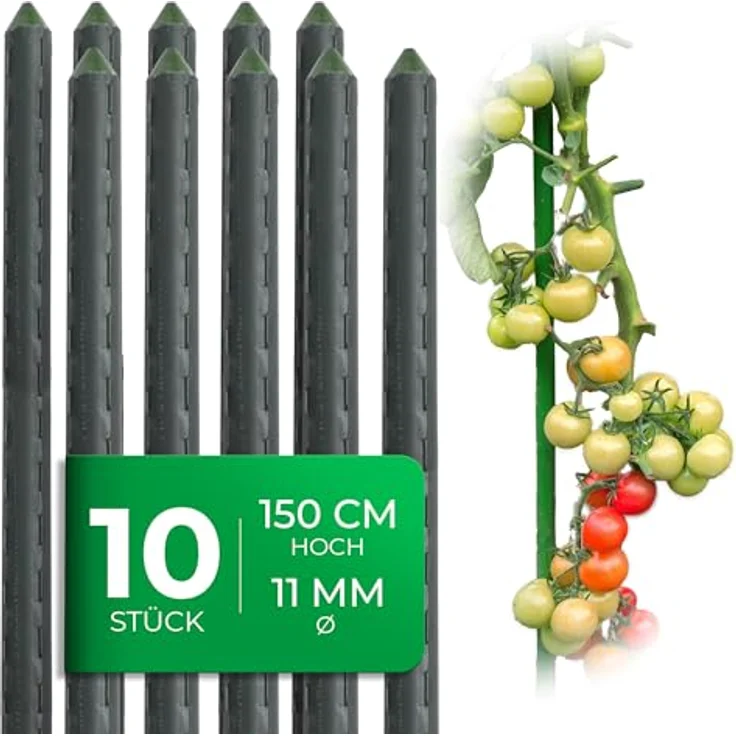 Novatool 10 Stück Pflanzstäbe 150 cm grün, Metallrohr kunststoffummantelt, für Kletterpflanzen und Rankhilfe – Bild 1