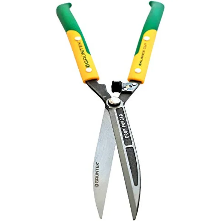 GRÜNTEK Heckenschere 600 mm, Q-23 Strauchschere, geschmiedete gerade Klingen, Stoßdämpfer, balanciert, Zufriedenheitsgarantie 90 Tage, für Hecken, Büsche, kleine Äste bis 6 mm, Sträucher