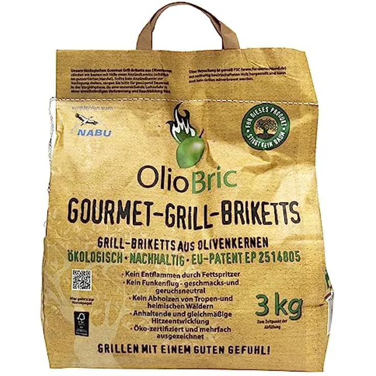 Olivo Ketts Grillbriketts aus Olivenkernen 3kg umweltfreundliche und rauchfreie Kohle