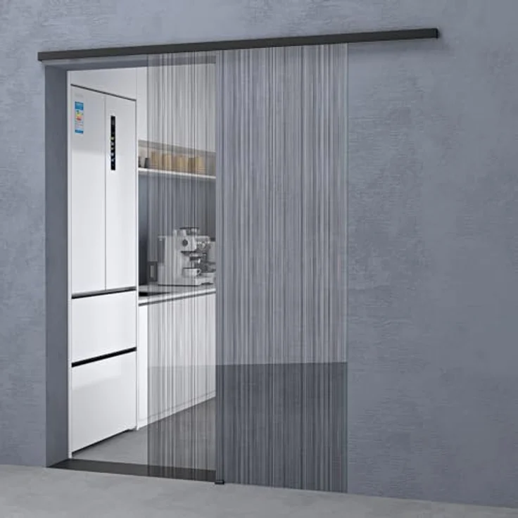 doporro Glasschiebetür Komplettset, 102,5 x 205 cm, 8mm ESG-Sicherheitsglas mit Sicherheitsfolie, matt schwarz, flüssiges Gleiten mit Edelstahlrollen, einfach zu montieren – Bild 1