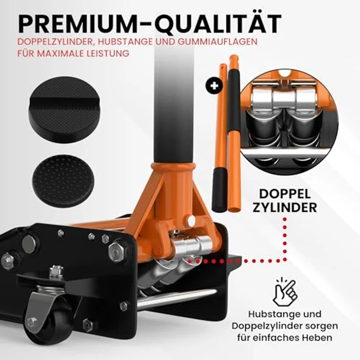 GENTOR Hydraulischer Wagenheber 3T Flach, Rangierwagenheber mit 75-505 mm Hubhöhe in Orange für PKW, SUV & Werkstatt – Bild 7