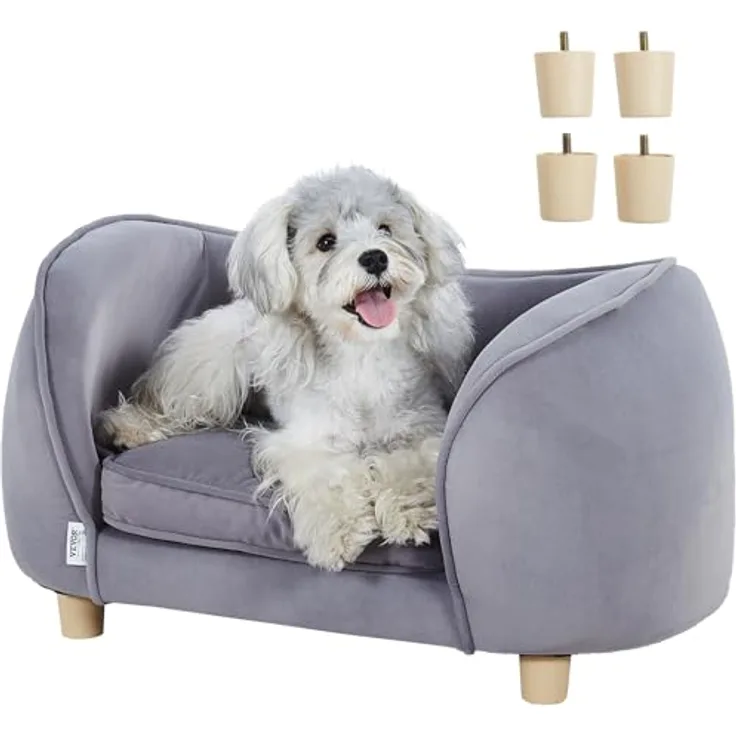 VEVOR Haustiersofa, Hundecouch für kleine Hunde und Katzen, weiches samtiges Hundesofabett, belastbar bis 30 kg, Dunkelgrau