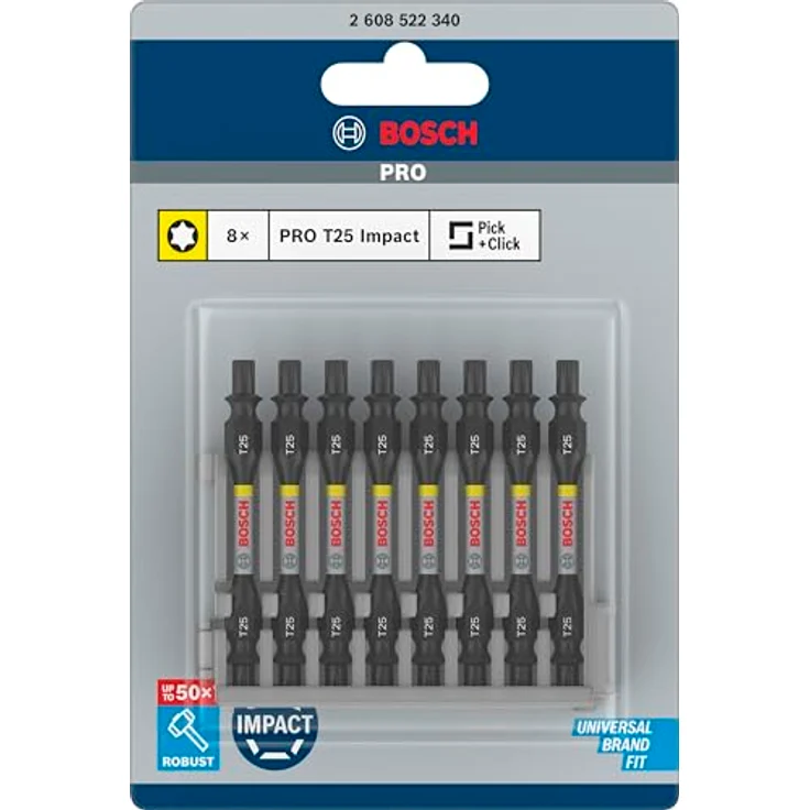 Bosch Professional Accessories 2608522340 Bosch Professional 8tlg. Doppelschrauber Set Torx (Impact Control, 8 x T25-T25 Bits-Länge: 65mm, Pick and Click) – Bild 3
