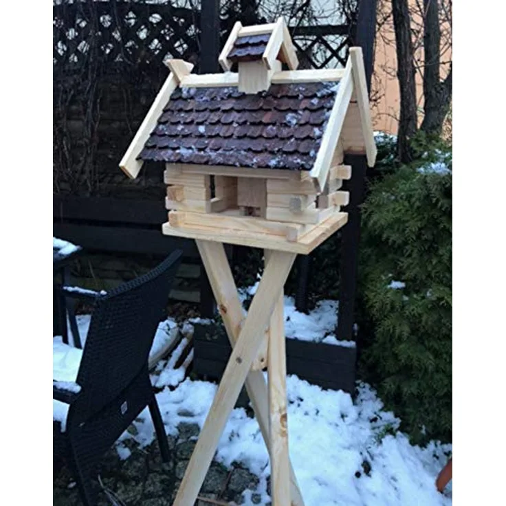 Darlux Rechteckiges Vogelhaus Vogel Futterstelle aus Holz mit Ständer Natur-Dunkelbraun