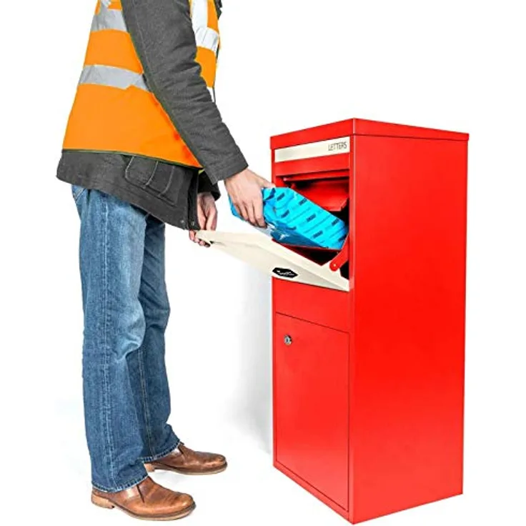 Smart Parcel Box L rot 42x39x103 cm, Paketbriefkasten mit Rückholsperre, sichere Paketbox für Zuhause und Unternehmen, Entnahme hinten & vorne