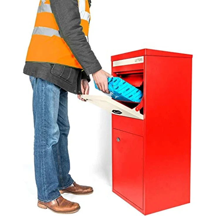 Smart Parcel Box L rot 42x39x103 cm, Paketbriefkasten mit Rückholsperre, sichere Paketbox für Zuhause und Unternehmen, Entnahme hinten & vorne – Bild 1
